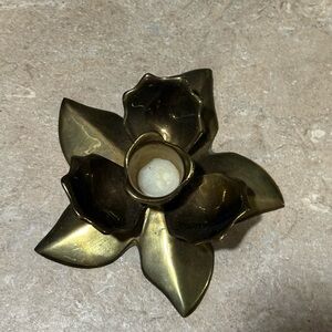 Vintage Andrea by Sadek Brass Lotus Flower Candle Holder Hollywood Regency MCM